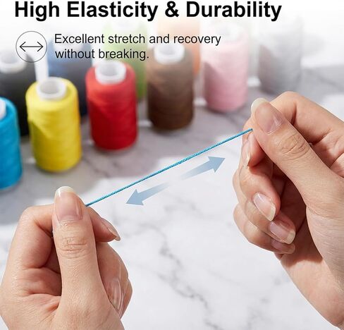22PCS Elastic Thread for Sewing Machine, Latex Polyester, 0.6mm, 20m Each Spool, Colored Elastic Sewing Thread with Spool for Shirring, Serger, Overlock Machines, Quilting, Knitting, Weaving, DIY in Kuwait