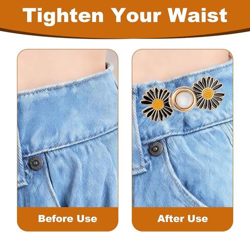 5 Sets Pant Waist Tightener, Detachable Daisy Flower Jean Buttons for Loose Jeans, No Sew No Tools Adjustable Button Pins, Instant Pants Waist Tightening Accessories in Saudi Arabia