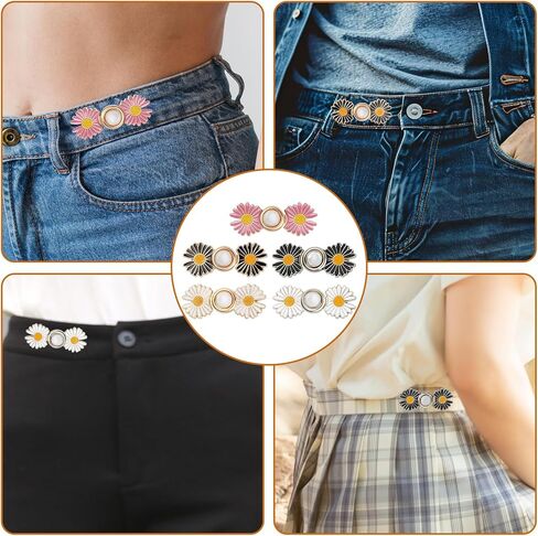 5 Sets Pant Waist Tightener, Detachable Daisy Flower Jean Buttons for Loose Jeans, No Sew No Tools Adjustable Button Pins, Instant Pants Waist Tightening Accessories in Saudi Arabia