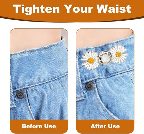 5 Sets Pant Waist Tightener, Detachable Daisy Flower Jean Buttons for Loose Jeans, No Sew No Tools Adjustable Button Pins, Instant Pants Waist Tightening Accessories in Saudi Arabia