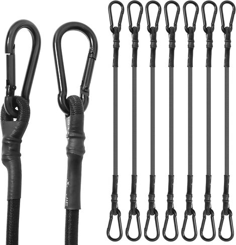 8 Pcs Bungee Cords with Hooks, Carabiner Bungee Cord Outdoor Up to 220 Lbs Break Strength, Black Bungee Straps with Upgraded Carabiner Hooks for Cargo, Luggage, Carts, Truck (12'',24'',36'',48'') in Saudi Arabia