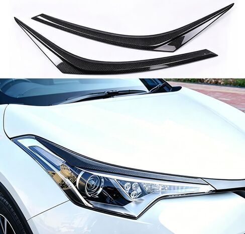 Car Accessories C-HR CHR Front Headlight Eyelid Eyebrow Edge Cover Trim Front Headlight Eyebrow Decorative Frame Fit for C-HR CHR 2018 2019 2020 ABS 2PCS (Carbon Fiber) in Kuwait