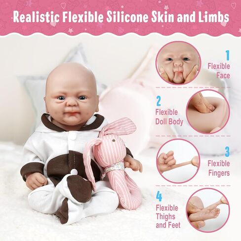 Vollence 14 inch Silicone Baby Dolls Girl Weighted 3.57 lb,[NOT Vinyl],Silicone Full Body Reborn Lifelike Realistic Real Life Newborn Soft Babies with Feeding Accessories & Gift Box for Kids Age 3+ in Saudi Arabia