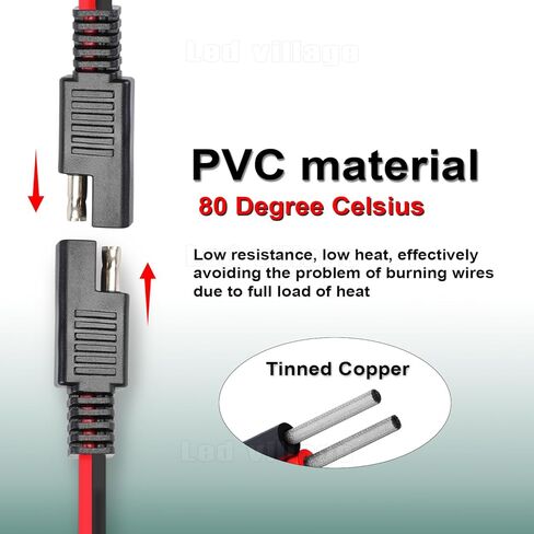 3FT SAE to SAE Cable 18 AWG Extension Cord Wire Harness 2 Pin Connector Cable Plug, Quick Disconnect 7.5A for Solar Panel, Battery, Motorcycle, Automotive (5 Packs) in Kuwait