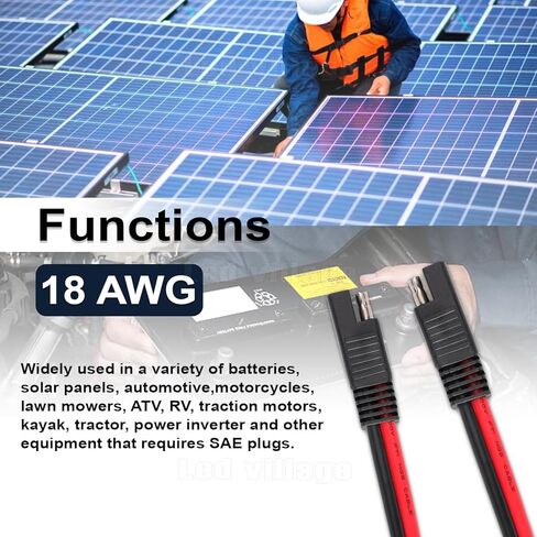 3FT SAE to SAE Cable 18 AWG Extension Cord Wire Harness 2 Pin Connector Cable Plug, Quick Disconnect 7.5A for Solar Panel, Battery, Motorcycle, Automotive (5 Packs) in Kuwait