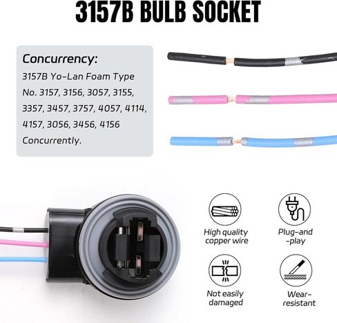 2PCS Car Brake Light Socket Replacements, 3157B Pre-Wired Harness Pigtail Socket, Bulb Pigtail Socket Connector Compatible with Turn Signal Light, Tail Light, Brake Light (3157B) in Kuwait