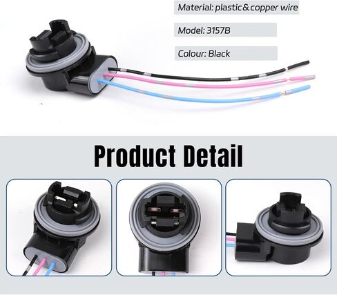 2PCS Car Brake Light Socket Replacements, 3157B Pre-Wired Harness Pigtail Socket, Bulb Pigtail Socket Connector Compatible with Turn Signal Light, Tail Light, Brake Light (3157B) in Kuwait