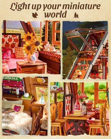 طقم منزل مصغر من Rolife DIY كابينة على شكل حرف A، لغز خشبي ثلاثي الأبعاد منزل صغير مع كوة قابلة للفتح للمراهقين والبالغين، ديكور كابينة غابة مريح، هدية إبداعية لأعياد الميلاد والعطلات in Kuwait