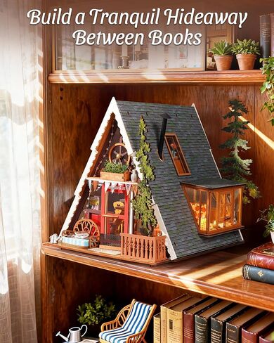 طقم منزل مصغر من Rolife DIY كابينة على شكل حرف A، لغز خشبي ثلاثي الأبعاد منزل صغير مع كوة قابلة للفتح للمراهقين والبالغين، ديكور كابينة غابة مريح، هدية إبداعية لأعياد الميلاد والعطلات in Kuwait