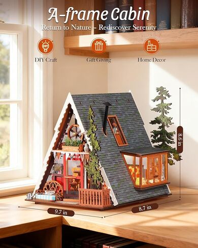 طقم منزل مصغر من Rolife DIY كابينة على شكل حرف A، لغز خشبي ثلاثي الأبعاد منزل صغير مع كوة قابلة للفتح للمراهقين والبالغين، ديكور كابينة غابة مريح، هدية إبداعية لأعياد الميلاد والعطلات in Kuwait