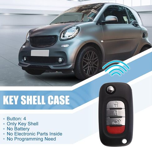 X AUTOHAUX CWTWB1G767 مفتاح السيارة فوب شل 4 زر التحكم عن بعد مفتاح القضية قذيفة دخول بدون مفتاح استبدال الإسكان الأسود لFortwo الذكية 453 فورفور 2015-2017 in Kuwait