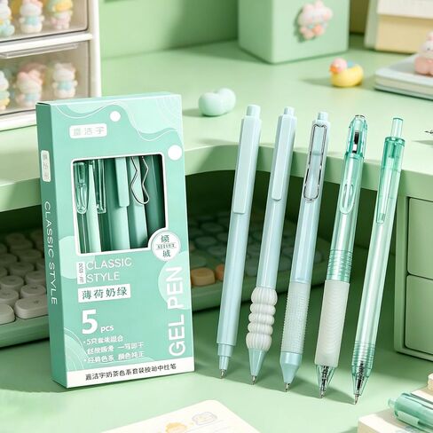 5 Pcs Cute Pens Retractable Gel Ink Pens 0.5 mm Fine Point Black Gel Pens Smooth Quick-Dry Writing for Journaling Office School Supplies (Blue) in Saudi Arabia