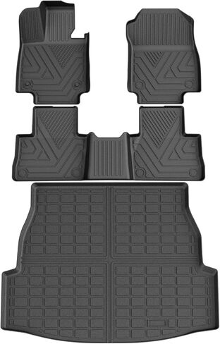 Floor Mats & Cargo Liner Custom for 2022-2025 Jeep Wagoneer 8 Seats All Weather Protection TPE Anti-Slip Automotive Full Set Floor Liners Jeep Wagoneer Accessories - Black in Kuwait