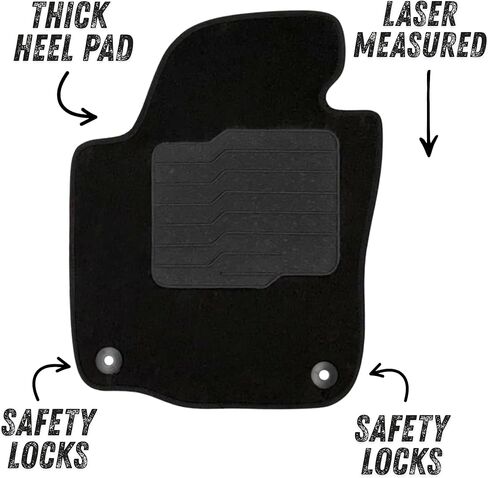 ecoMats Carpet Floor Mats Custom Fit for 2011 to 2019 Volkswagen Passat, with Non-Slip Driver Heel Pad and Safety Locks, Front and Rear, Black in Kuwait