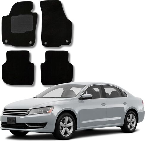 ecoMats Carpet Floor Mats Custom Fit for 2011 to 2019 Volkswagen Passat, with Non-Slip Driver Heel Pad and Safety Locks, Front and Rear, Black in Kuwait