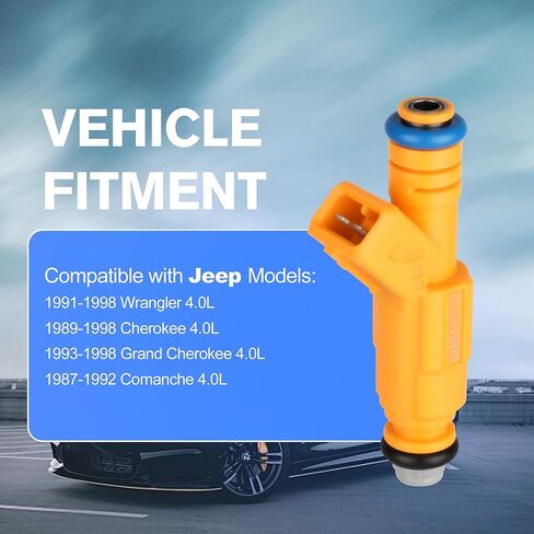 6 قطع من محاقن الوقود متوافقة مع جيب رانجلر شيروكي جراند شيروكي كومانش 1987-1998 4.0L 4 فتحات، استبدال الجزء OE 0280155703,0280155710,0280155700 in Kuwait
