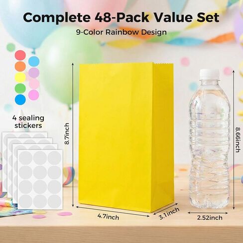 JOHOUSE 48PCS Treat Bags with Stickers, Colorful Gift Bags with Stickers Goodie Bags Party Favor Treat Bags for Birthdays Baby Showers Crafts Wedding in Saudi Arabia