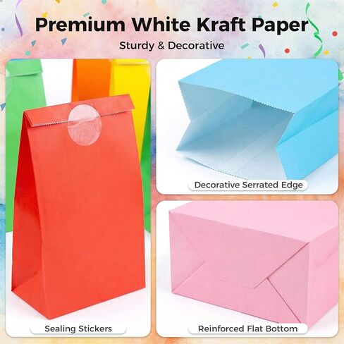JOHOUSE 48PCS Treat Bags with Stickers, Colorful Gift Bags with Stickers Goodie Bags Party Favor Treat Bags for Birthdays Baby Showers Crafts Wedding in Saudi Arabia
