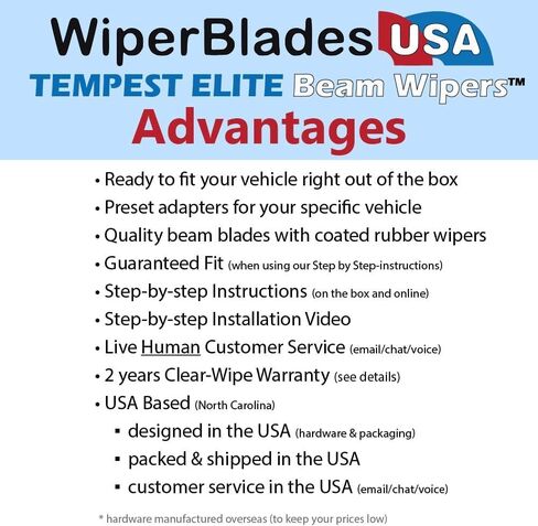 Beam Wiper Blades Set w/2yr Warranty compatible with Land Rover Discovery 2022 (Set of 2) Tempest Elite Wipers in Saudi Arabia