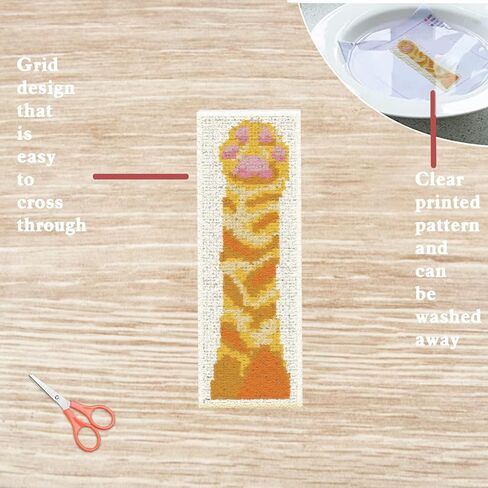 FREEBLOSS 6 Set Embroidery Bookmarks Cute Cat Paws Patterned Cross Stitch Bookmark Kit with Instruction Embroidery Kit for Adults Beginners 8''x2.4'' in Kuwait