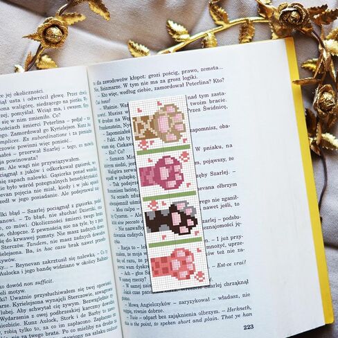 FREEBLOSS 6 Set Embroidery Bookmarks Cute Cat Paws Patterned Cross Stitch Bookmark Kit with Instruction Embroidery Kit for Adults Beginners 8''x2.4'' in Kuwait