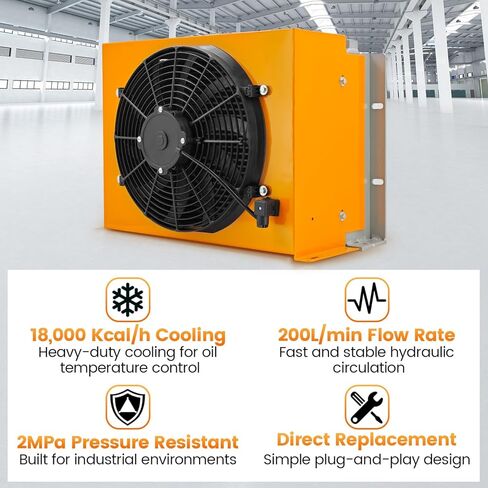 مبرد الزيت الهيدروليكي DC12V، مبرد الهواء، 120 وات، 200 لتر/الدقيقة (53 جالونًا في الدقيقة)، قدرة التبريد 18000 كيلو كالوري/ساعة، ضغط العمل ≥ 2 ميجا باسكال، 12 فولت، AH1470T-CA AH1470T in Kuwait