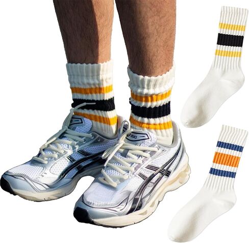 TeenFighter Men's Retro Striped Cotton Socks - Sporty Aesthetic, Soft & Breathable, US Size 5-10 for Casual & Athletic Wear in Saudi Arabia