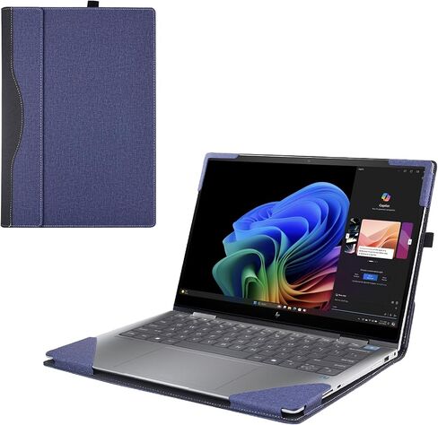 حافظة كمبيوتر محمول لجهاز HP OmniBook Ultra 14-kdXXXX/14-kgXXXX 2026 [غير متوافقة مع أي طراز آخر] حقيبة كمبيوتر واقية 2 في 1 من جلد البولي يوريثان قابلة للفصل (أزرق) in Kuwait
