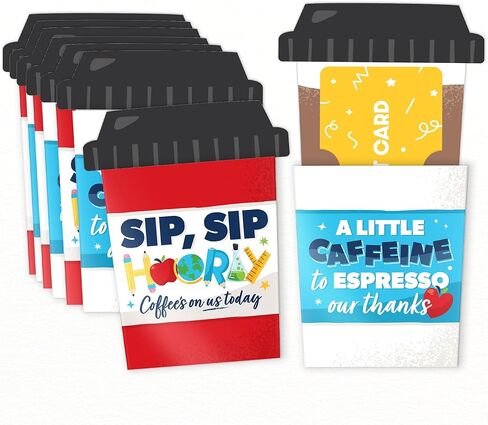 Big Dot of Happiness Assorted Thank You Teachers Coffee Cup Gift Card Holders with Envelopes, Teacher Appreciation Gift Card Sleeves and Cash Money Holders, Nifty Gifty Pack, Set of 8 in Kuwait