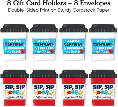 Big Dot of Happiness Assorted Thank You Teachers Coffee Cup Gift Card Holders with Envelopes, Teacher Appreciation Gift Card Sleeves and Cash Money Holders, Nifty Gifty Pack, Set of 8 in Kuwait