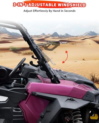 Flip Up Windshield for 2014-2018 Polaris RZR XP 1000/XP Turbo/ RZR 900/ S 900/ S 1000 Accessories, Clear 1/5'' Hard-coated Scratch Resistant PC Split Foldable Windshield, Closed/Vented/Open in Kuwait