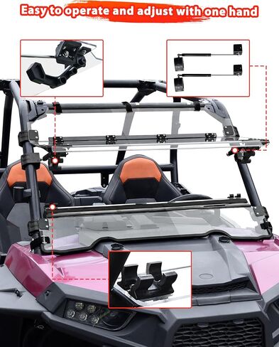 Flip Up Windshield for 2014-2018 Polaris RZR XP 1000/XP Turbo/ RZR 900/ S 900/ S 1000 Accessories, Clear 1/5'' Hard-coated Scratch Resistant PC Split Foldable Windshield, Closed/Vented/Open in Kuwait