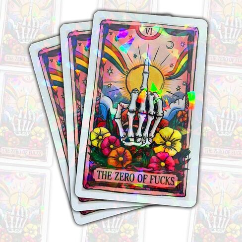 3Pcs Tarot Card The Zero of Fucks Sticker, The Zero of F*CKS Sticker, Skeleton Hand Tarot Meme Funny Stickers, Decal for Laptop Water Bottle Phone Case Window Car Hard Hat 3" (Hologram, 3in) in Kuwait