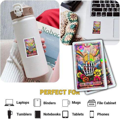 3Pcs Tarot Card The Zero of Fucks Sticker, The Zero of F*CKS Sticker, Skeleton Hand Tarot Meme Funny Stickers, Decal for Laptop Water Bottle Phone Case Window Car Hard Hat 3" (Hologram, 3in) in Kuwait