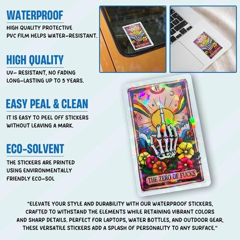 3Pcs Tarot Card The Zero of Fucks Sticker, The Zero of F*CKS Sticker, Skeleton Hand Tarot Meme Funny Stickers, Decal for Laptop Water Bottle Phone Case Window Car Hard Hat 3" (Hologram, 3in) in Kuwait