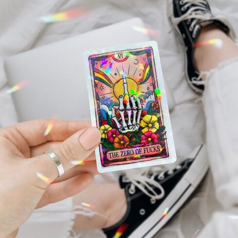 3Pcs Tarot Card The Zero of Fucks Sticker, The Zero of F*CKS Sticker, Skeleton Hand Tarot Meme Funny Stickers, Decal for Laptop Water Bottle Phone Case Window Car Hard Hat 3" (Hologram, 3in) in Kuwait