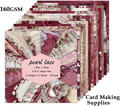 Pearl Lace Scrapbook Paper, 24 Sheets 6"×6" Single-Sided Patterned Cardstock Pads,160gsm Vintage Decopodge Scrapbook Supplies, Junk Journal Decorative Crafts DIY Album Card Making Art Journaling in Saudi Arabia