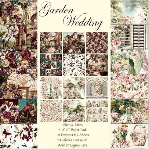 Pearl Lace Scrapbook Paper, 24 Sheets 6"×6" Single-Sided Patterned Cardstock Pads,160gsm Vintage Decopodge Scrapbook Supplies, Junk Journal Decorative Crafts DIY Album Card Making Art Journaling in Saudi Arabia