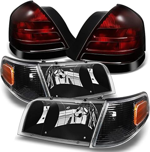 AKKON - For Ford Crown Victoria Black Headlights Repalcement Pair + Dark Red 2 Bulb Socket Tail Lights Combo Set in Kuwait