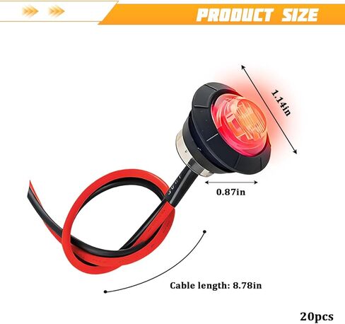 20PCS Trailer 3/4" Mini Round LED Side Marker Light, Truck Clearance Bullet Marker Indicator Lamp, Front Rear Top Clearance Turn Signal Grill Light, Universal for Trailer Van Pickup RV (Red) in Kuwait