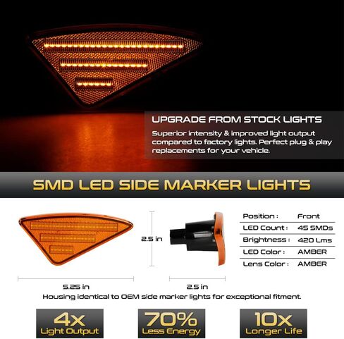 VIPMOTOZ Front Full LED Front Side Marker Lights Compatible With 2008-2017 Kenworth T660 T170 T270 T370 Chrome Housing Amber Lens Direct Replacement Left Driver & Right Passenger Side Pair Set in Kuwait