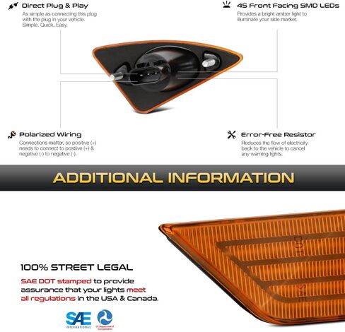 VIPMOTOZ Front Full LED Front Side Marker Lights Compatible With 2008-2017 Kenworth T660 T170 T270 T370 Chrome Housing Amber Lens Direct Replacement Left Driver & Right Passenger Side Pair Set in Kuwait