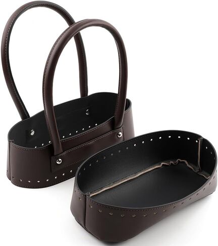 2 Pack Faux Leather Bag Bottom with Handles, Pre-Punched Bag Base Set for DIY Crochet Handbag Making Craft Use in Kuwait