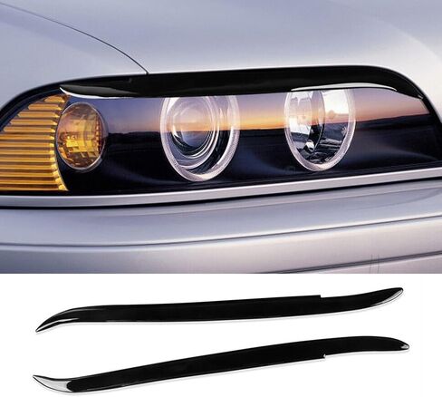 for BMW E39 1995–2003 Glossy Black Headlight Eyelid Trim – Plastic, Peel and Stick, 2 Piece Set in Saudi Arabia