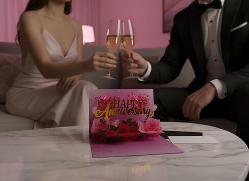 Anniversary Card with Music & LED Lights, 3D Pop Up Happy Anniversary Cards for Him Her Wife Husband Men Women, Romantic Light Up Musical Greeting Card Gift with Fireworks & Foil Design, Envelope Included in Saudi Arabia
