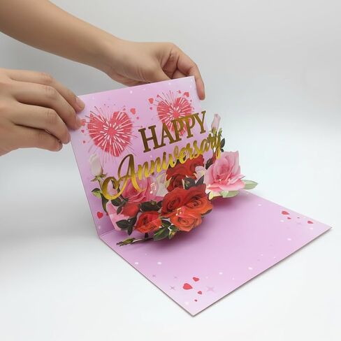 Anniversary Card with Music & LED Lights, 3D Pop Up Happy Anniversary Cards for Him Her Wife Husband Men Women, Romantic Light Up Musical Greeting Card Gift with Fireworks & Foil Design, Envelope Included in Saudi Arabia