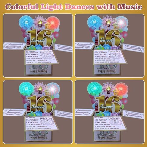 Eiurteao Pop Up 16th Birthday Card for Girls, Firework & Music & Blowable Candle Lights, Pink Gold Sweet 16 Greeting Card Funny Happy 16th 3D Birthday Gifts Box Card for Sister, Daughter, Friends in Saudi Arabia