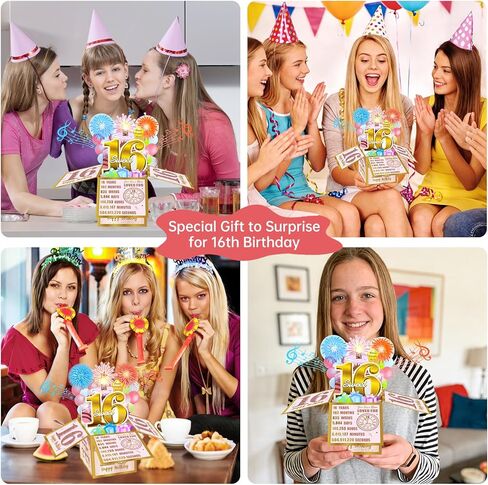 Eiurteao Pop Up 16th Birthday Card for Girls, Firework & Music & Blowable Candle Lights, Pink Gold Sweet 16 Greeting Card Funny Happy 16th 3D Birthday Gifts Box Card for Sister, Daughter, Friends in Saudi Arabia