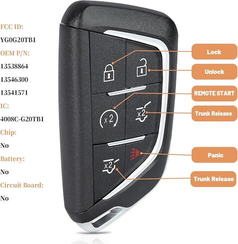 Keyecu 6 Button Remote Key Fob Replacement for Cadillac Escalade ESV 2021 2022 2023 2024 2025 Smart Car Key Fob Case Cover FCC ID: YG0G20TB1 (Empty Shells) in Kuwait