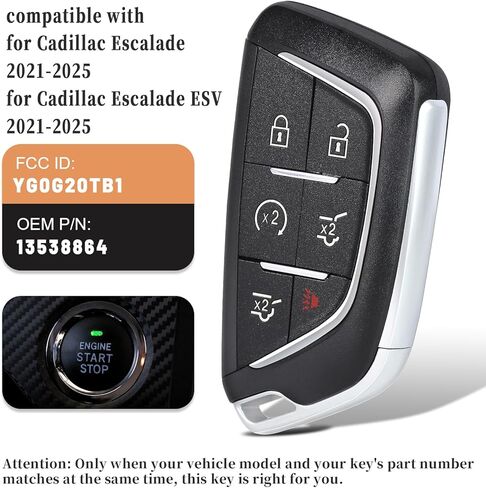 Keyecu 6 Button Remote Key Fob Replacement for Cadillac Escalade ESV 2021 2022 2023 2024 2025 Smart Car Key Fob Case Cover FCC ID: YG0G20TB1 (Empty Shells) in Kuwait